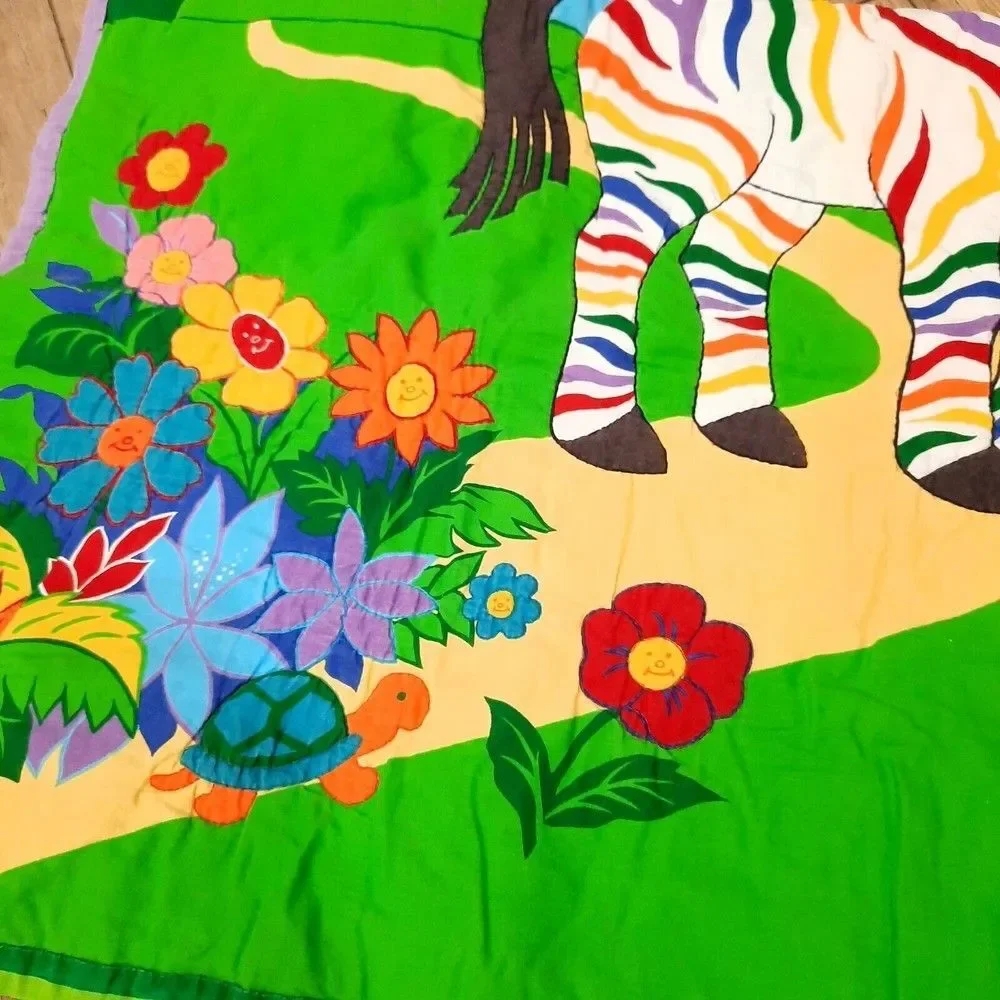 Rainbow Zebra Quilt Baby Blanket comforter toddler kids w pillow bright handmade